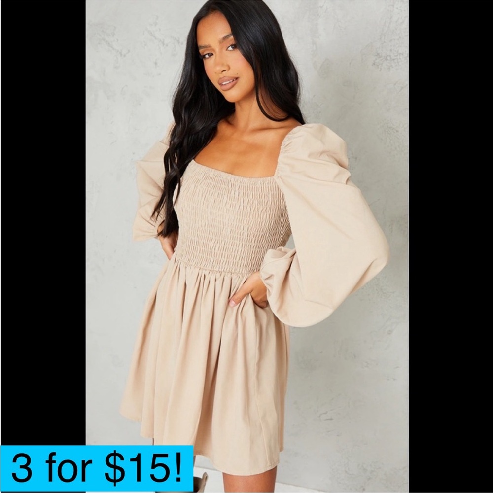 Shein Smock Dress Long Sleeves Elastic Boho Stone Small